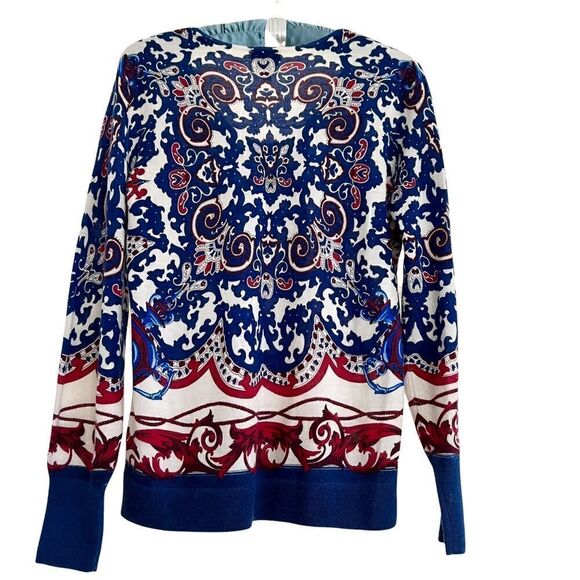 Talbots Merino Wool XS Paisley Damask Lightweight Long Sleeve Sweater Blue Red - Picture 4 of 6